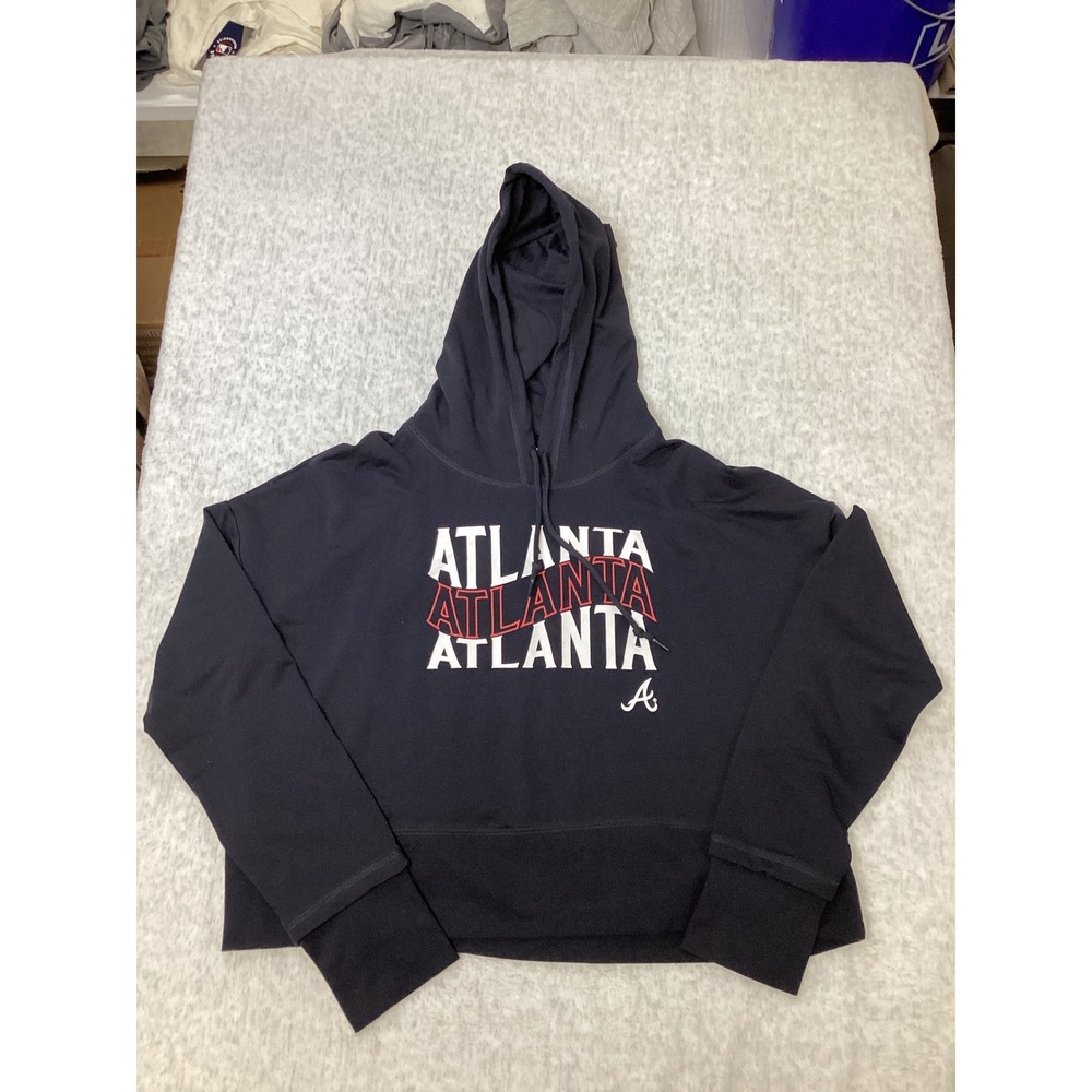 Atlanta Braves MLB Womens Navy Cropped Hoodie Campus Lifestyle Size‎ Large NWT